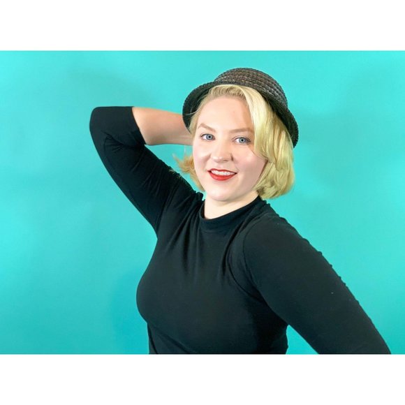 Vintage 1950s Wicker Hat Small Brim Straw Cap - Picture 3 of 10